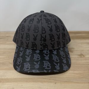 Playboy Bunny Hat Gray Black Premium All Over Print Gold Buckle Strapback Cap